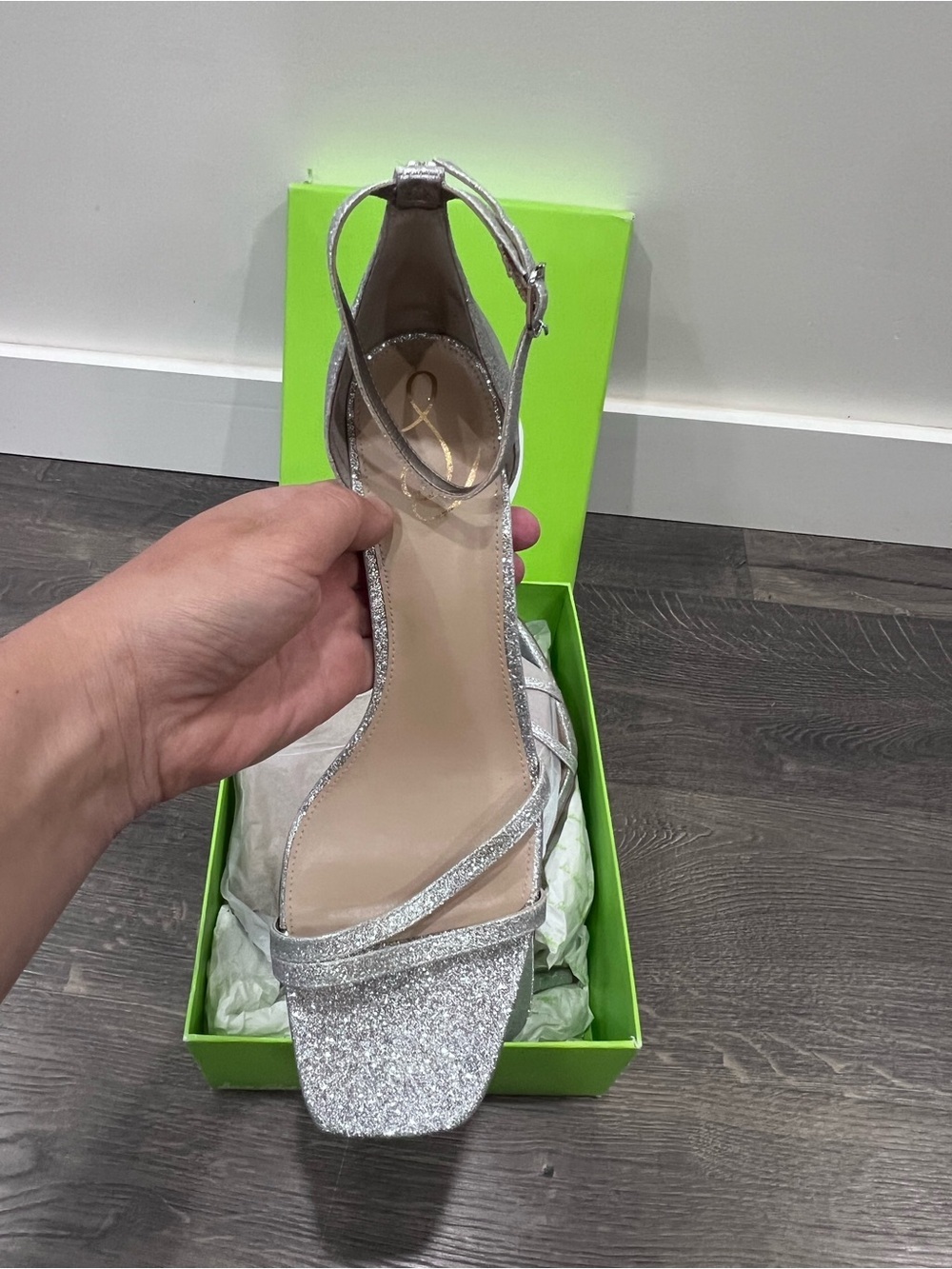 Sam Edelman Peonie Silver Glitter Ankle Strap Heels Size 11 NIB Wedding Prom - Picture 5 of 11